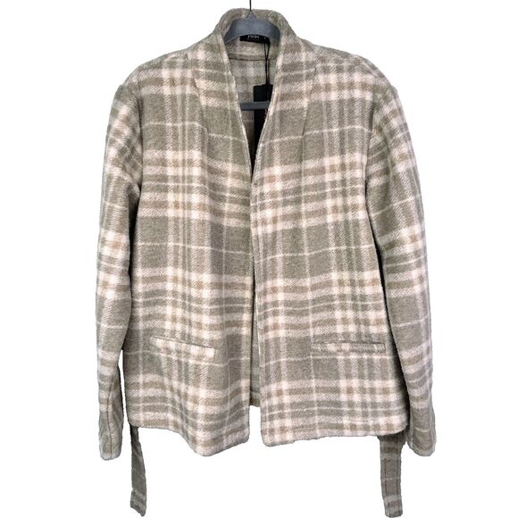 NWT Yest Netherlands Evolet Jacket Short Blanket Coat Sandy White Plaid Tie 10 - Picture 4 of 15